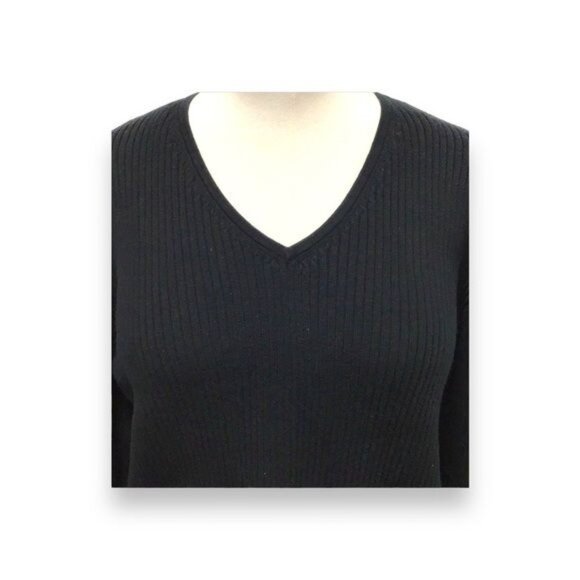 Taylor Marcs Women’s Classic V Neck Ribbed Sweater, Black, size XXL - Picture 2 of 8